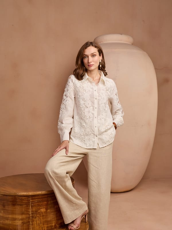 White Floral Lace Button-Down Shirt — Style Island