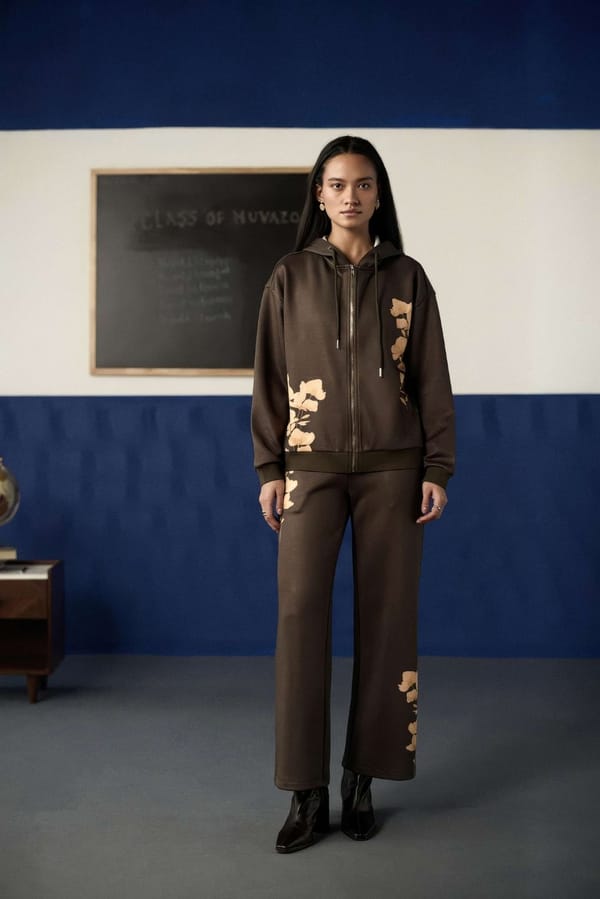 Olive Brown Floral Printed Hoodie and Pant Co-ord Set — Muvazo