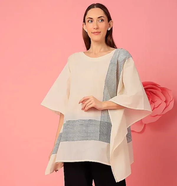 White Cotton Kaftan with Placement Stripes — Banana Labs