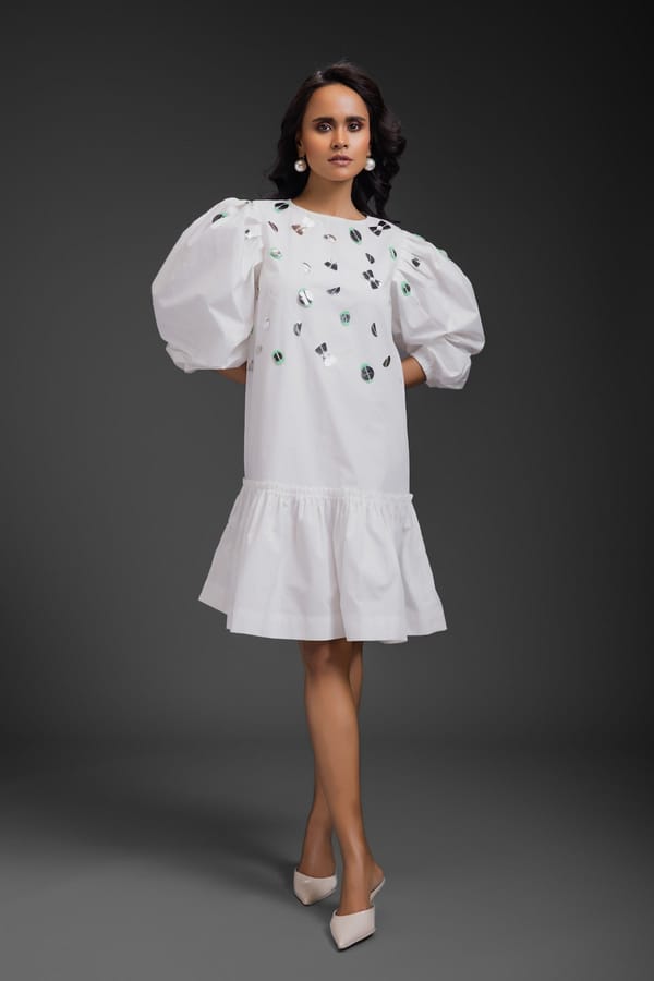 Cotton Dress With Neon Metallic Detailing — Deepika Arora