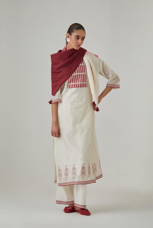 Silk Chanderi Kantha Long Kurta Set — Upavita
