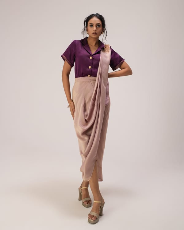 Lapel Shirt and Draped Maxi Skirt Co-ord Set — DORABI