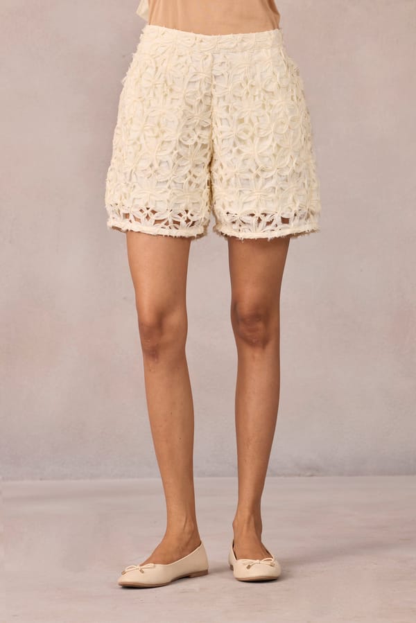 Vanilla Cloud Floral Mesh Lined High-Waist Shorts — 63East