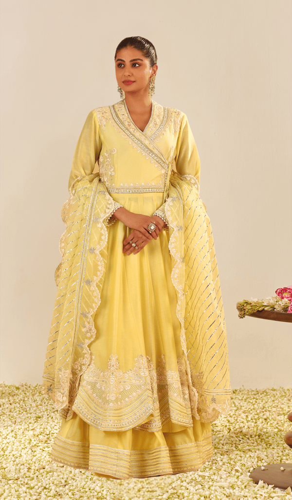 Lemon Yellow Angrakha Anarkali Kurta Set with Skirt — Sheetal Batra