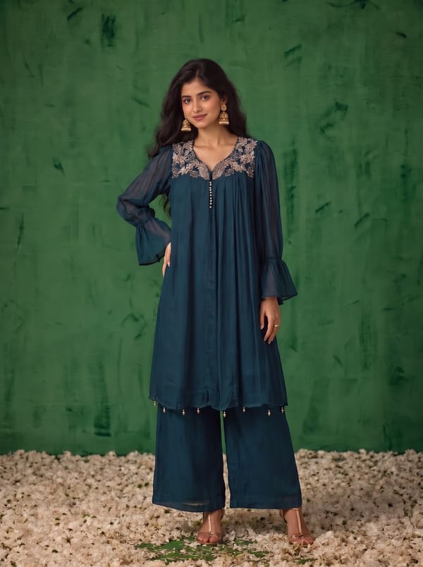 Blue Azura Embroidered Co-ord Set — ODRA