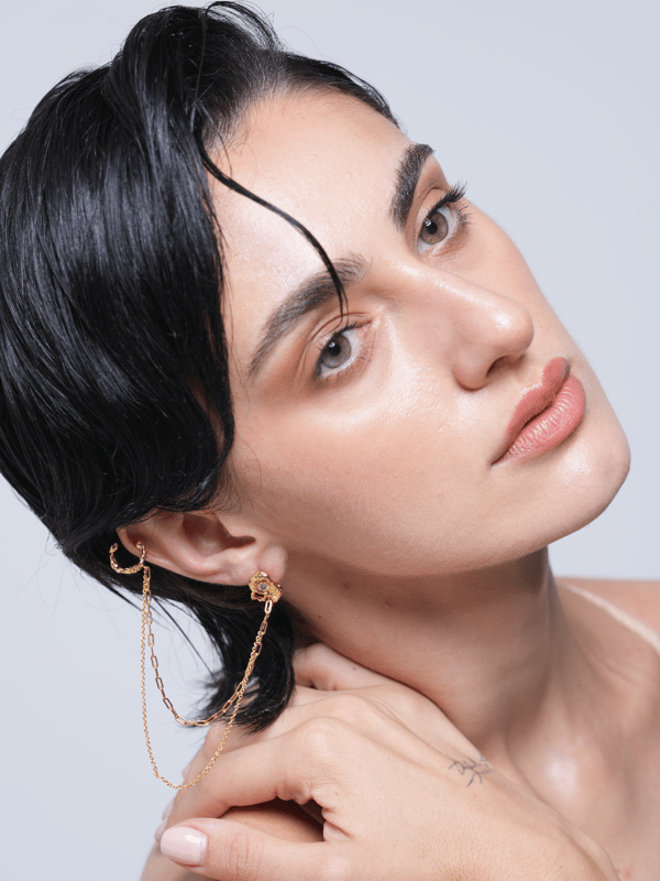 Zircon Stud Double Chain Single Ear Clip — Cao Jewellery