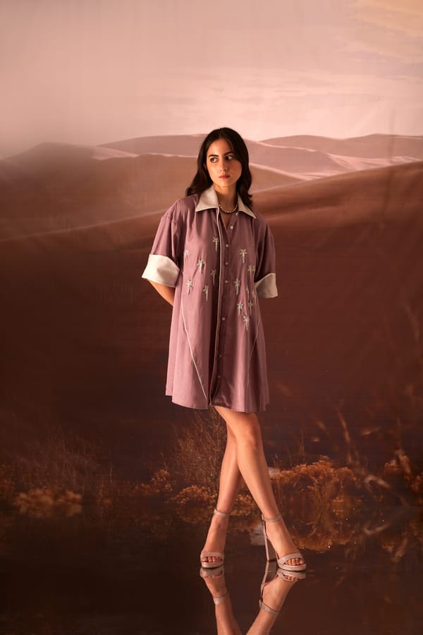 Pink Shirt Dress with Star Embroidery — An'era by Asmita Verma