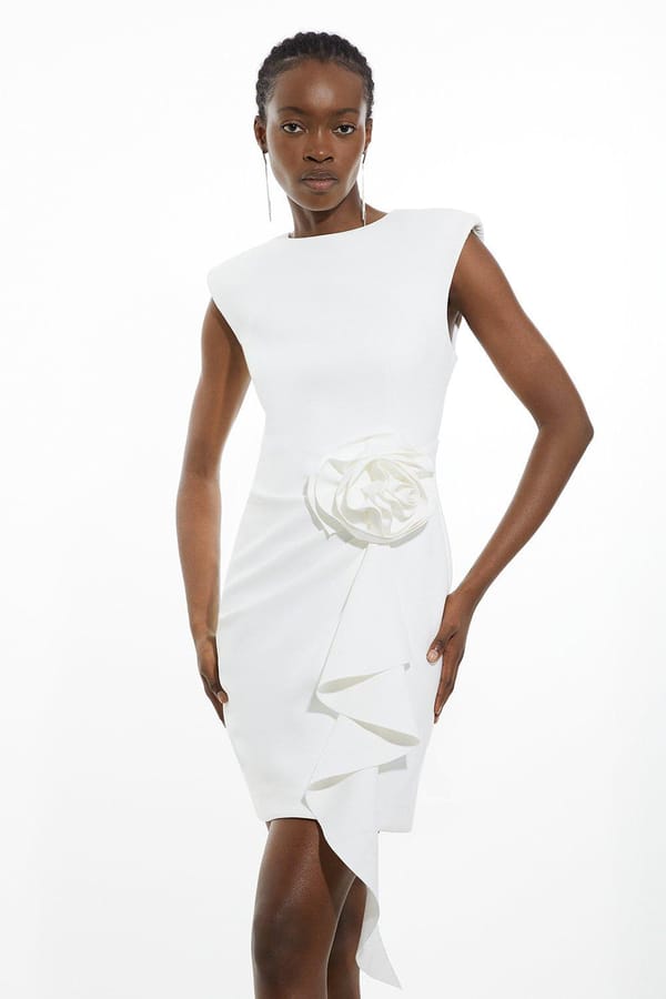 Ivory Scuba Crepe Rosette Backless Mini Dress — KAREN MILLEN