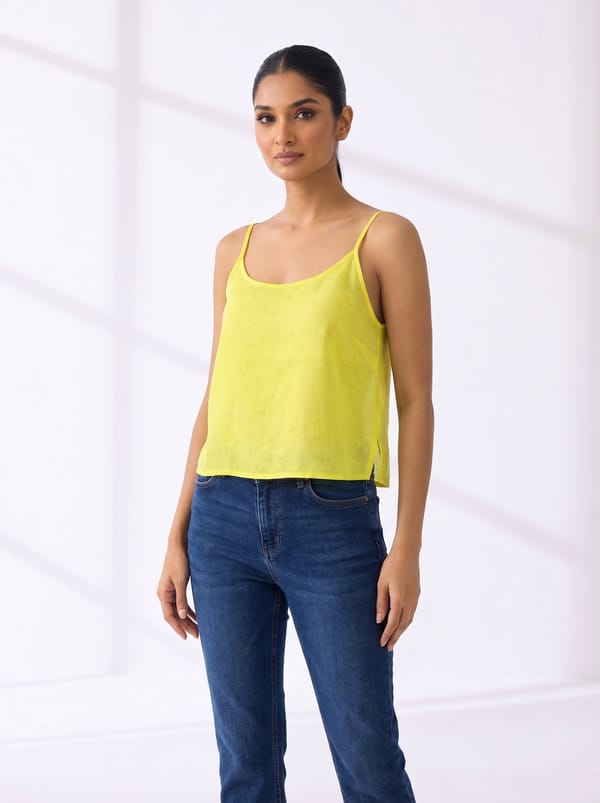 Yellow Linen Spaghetti Strap Camisole Top — YELL