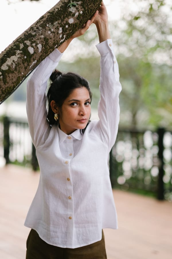 Pearl White Linen Button-Down Shirt — Creatures of Habit