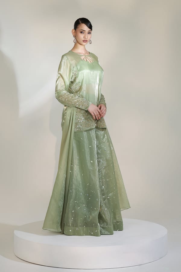 Sage Luxe Sharara Set — LIBAS CAFE