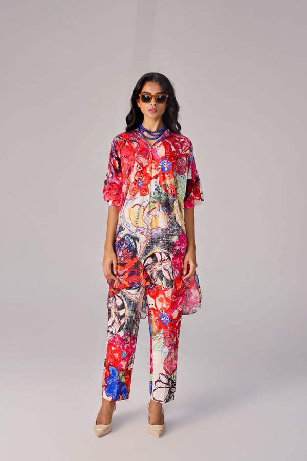 Multi Abstract Floral Tunic and Trousers Co-ord Set — Saaksha and Kinni