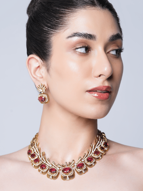 Mehendi Polish Designer AD Necklace Set — Cao Jewellery