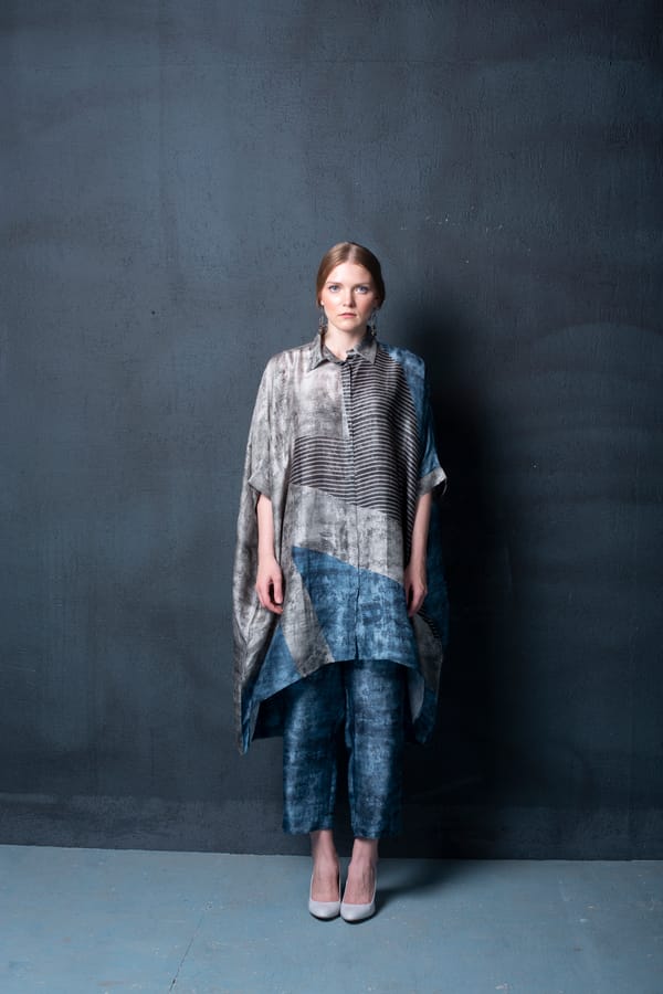 Blue/Grey Dupion Silk Kurta Set — CLOS