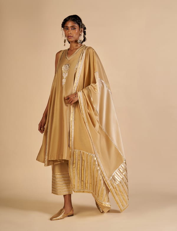 Embroidered color block Dupatta — Gulabo by Abu Sandeep