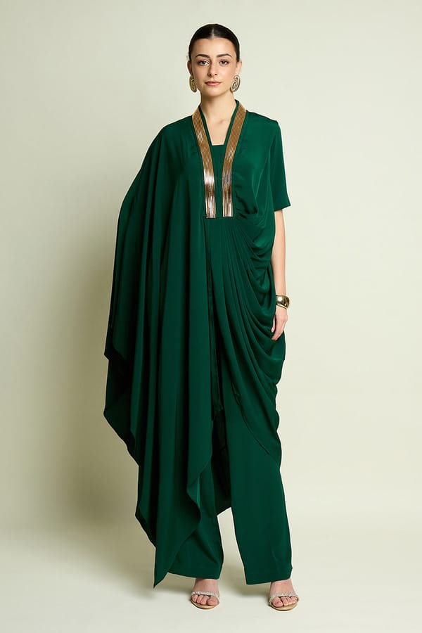 Emerald Draped Tunic Set — Aakaar