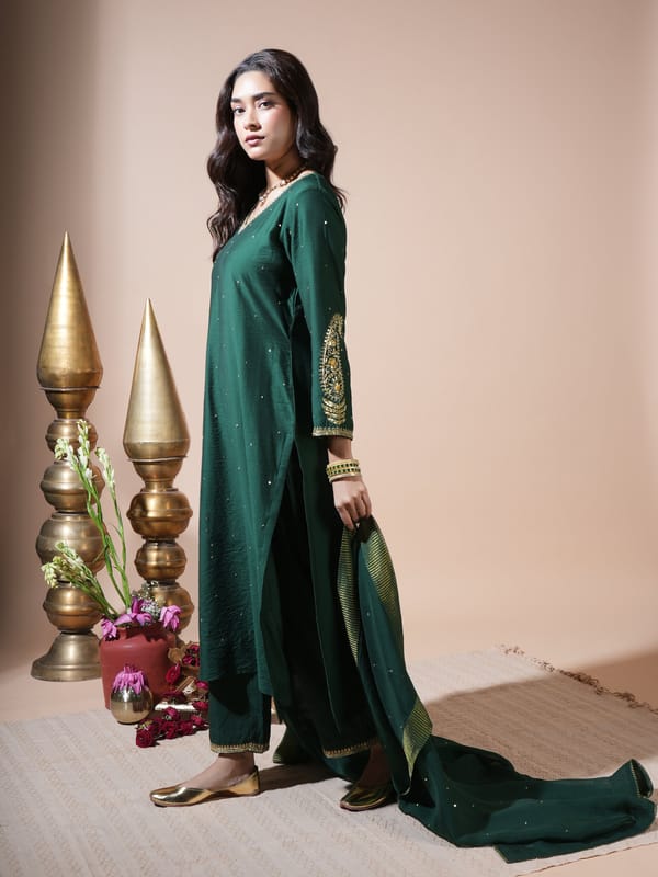 Rama Green Keri Long Kurta Set — KOMAL SHAH