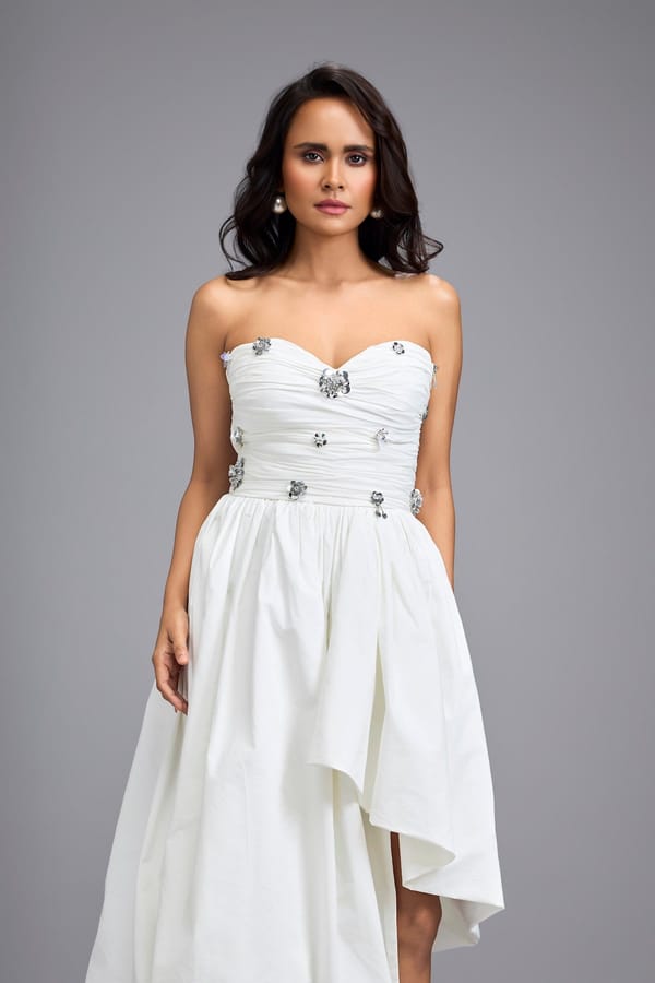 White Strapless Embellished Midi Dress — Deepika Arora