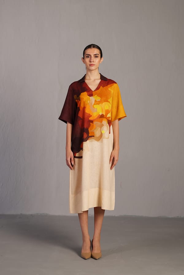 Diffuse Brown & Ochre Long Dress — CLOS