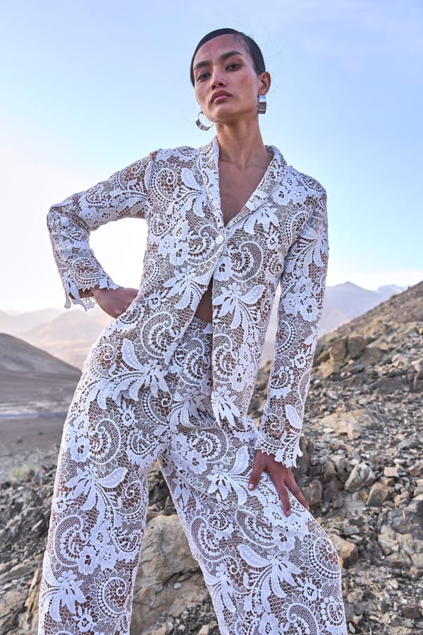 White Scalloped Cutwork Lace Blazer — Dash and Dot