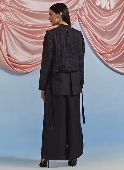 Black High-Waist Wide-Leg Satin Trousers — Pozruh