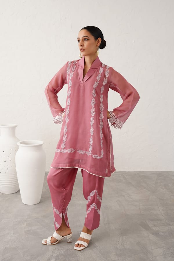 Pink Embroidered Georgette Co-ord Set with Inner — NEETIKA CHOPRA