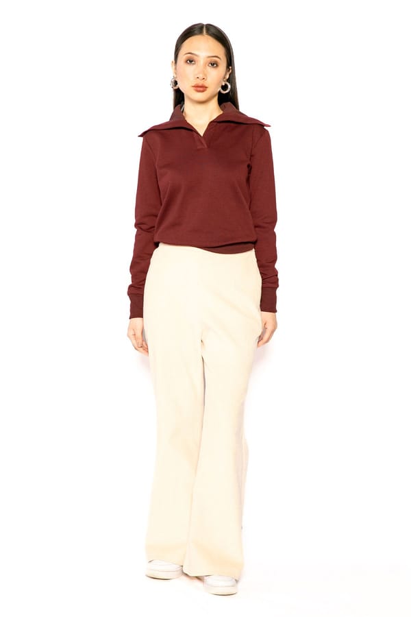 Cream Corduroy Mid-Rise Bell Bottom Trousers — Contemponari