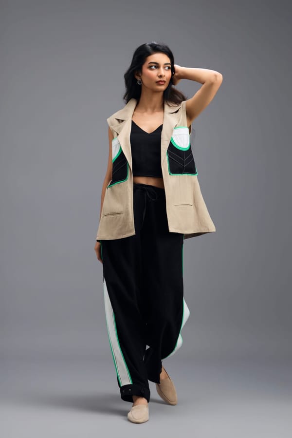 BEIGE CO-ORD SET WITH NEON GEOMETRIC — Deepika Arora