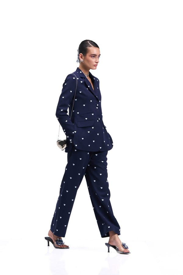 Navy Heart-Embroidered Blazer and Trouser Co-ord Set — Our Love