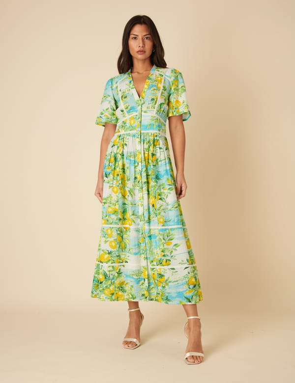 Multicolor Printed Fit and Flare Midi Dress — Nobody's Child