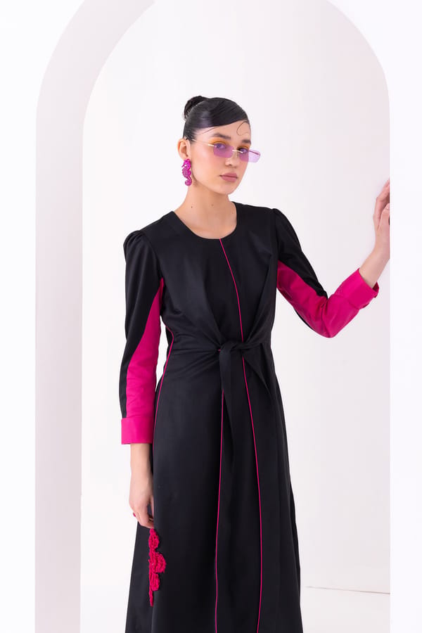 Black Fit and Flare Midi Dress with 3D Floral Detail — Our Love