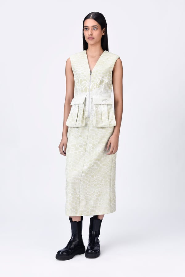 Clay Microcell Print Zip-Front Maxi Dress — Genes Lecoanet Hemant