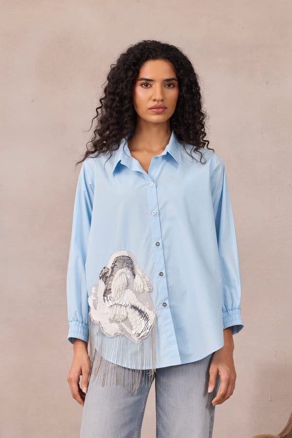 Frost Blue Longline Applique Shirt — 63East