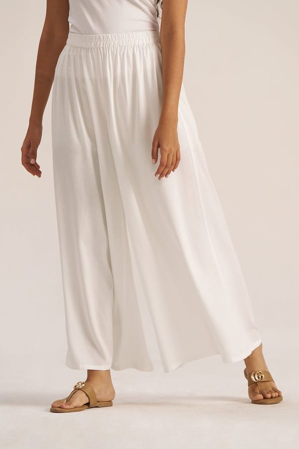 White High-Rise Palazzo Trousers with Elasticated Waist — Ganga Fashions Pvt Ltd