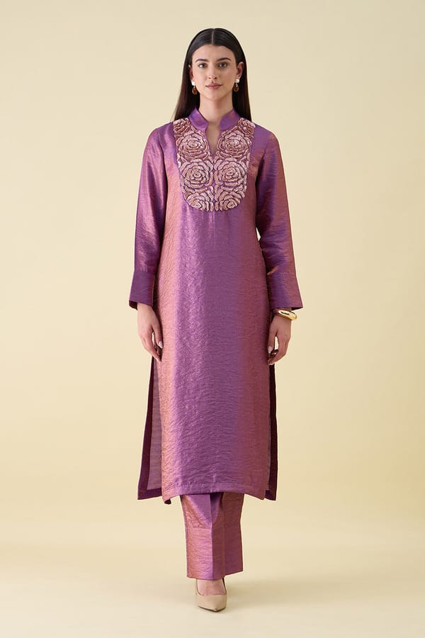 Purple Dual Silk Embellished Co-ord Set — Aakaar