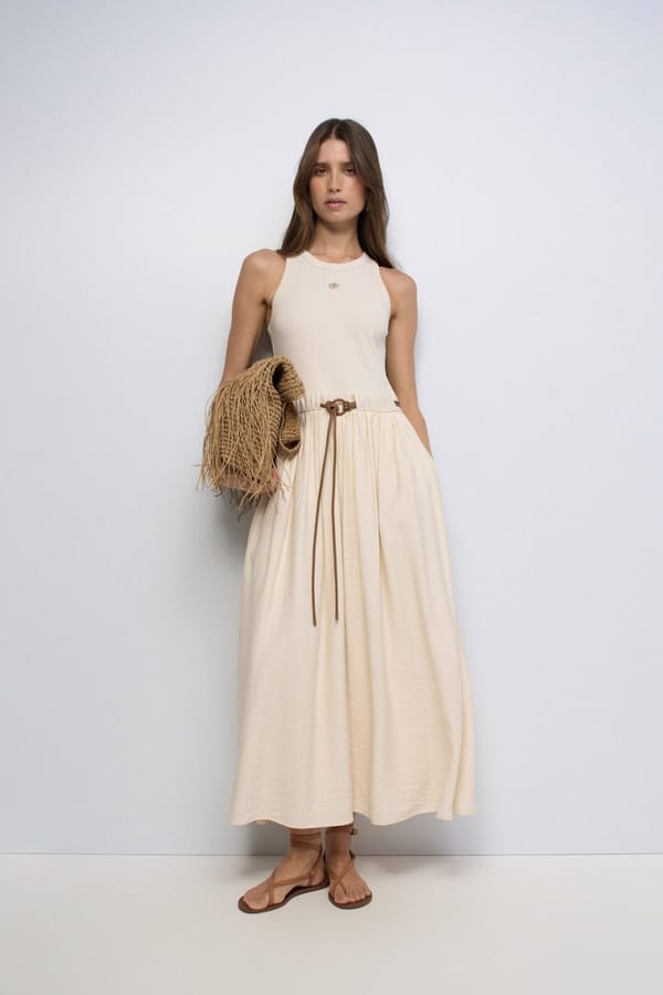 Mixed Materials Dress With Belt — SALSA JEANS