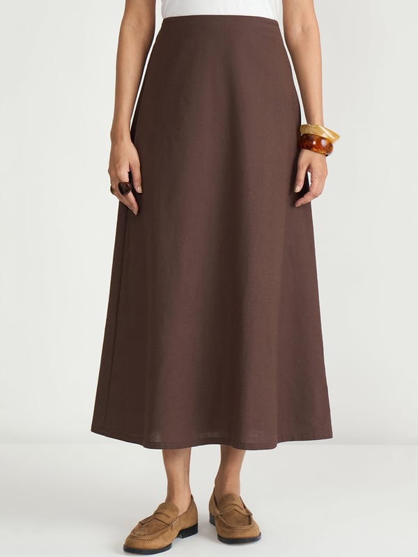 LinenLite Mocha A-line Skirt — Femmella