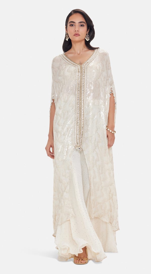 Ivory Sequin Cape, Bustier and Sharara Co-ord Set — Basanti Kapde aur Koffee