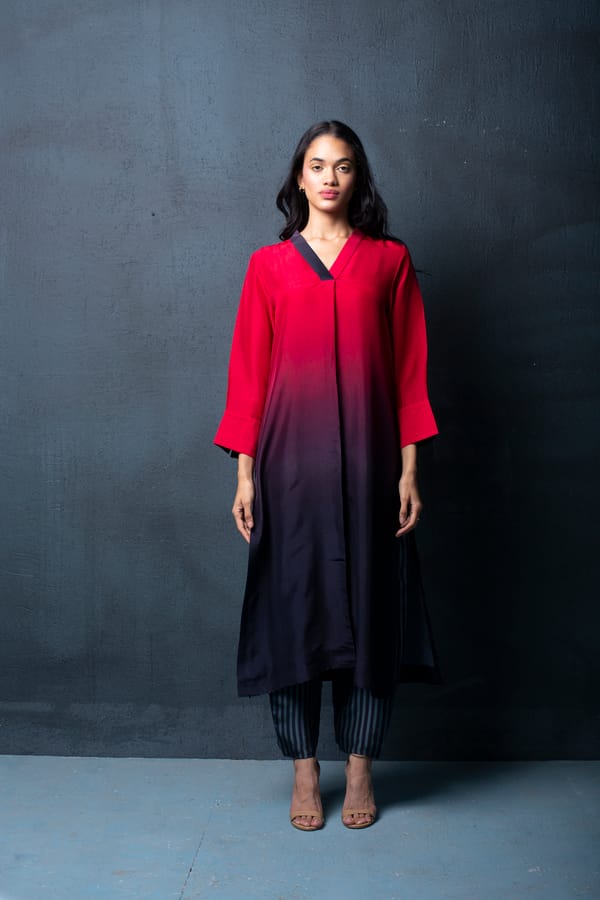 Red Habutai Silk Kurta Set — CLOS