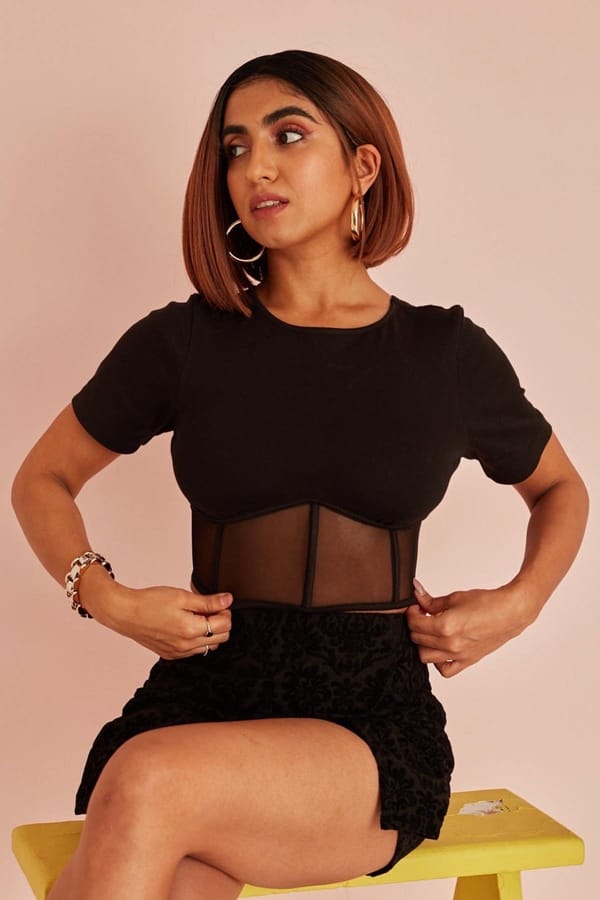 Black Mesh Corset T-Shirt Top — Lea Clothing