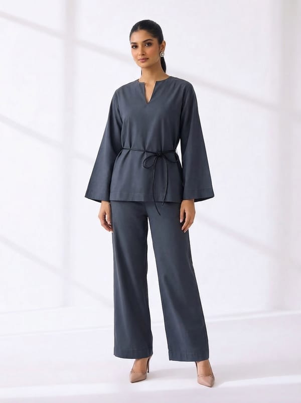 Charcoal Grey Tunic and Wide-Leg Pants Co-ord Set — EFIL