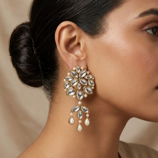 Imperial Pearl & Kundan Chandelier Earrings — BeAbhika
