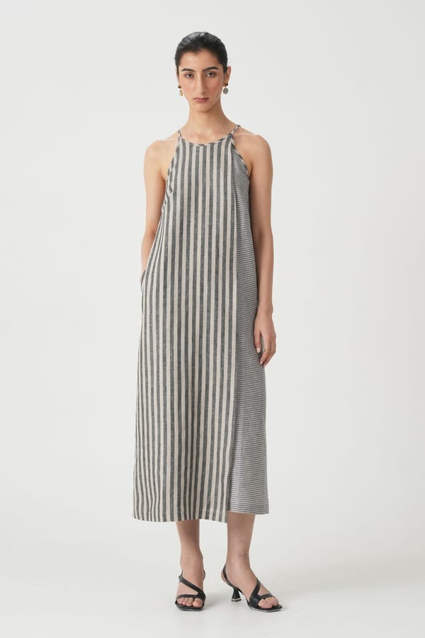 Supun Striped Linen Panelled Dress — The Summer House
