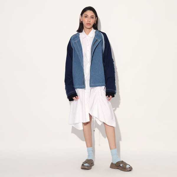 Blue Green Colorblocked Cotton A-Line Shirtdress — Linetribe