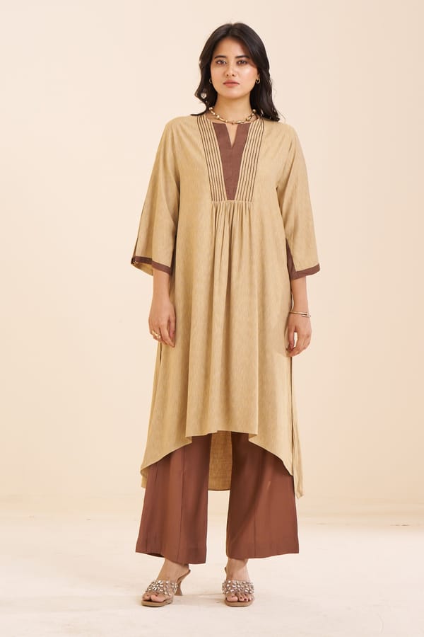 Elegant Beige A-Line Kurta in Soft Viscose Blend — Truly SMA