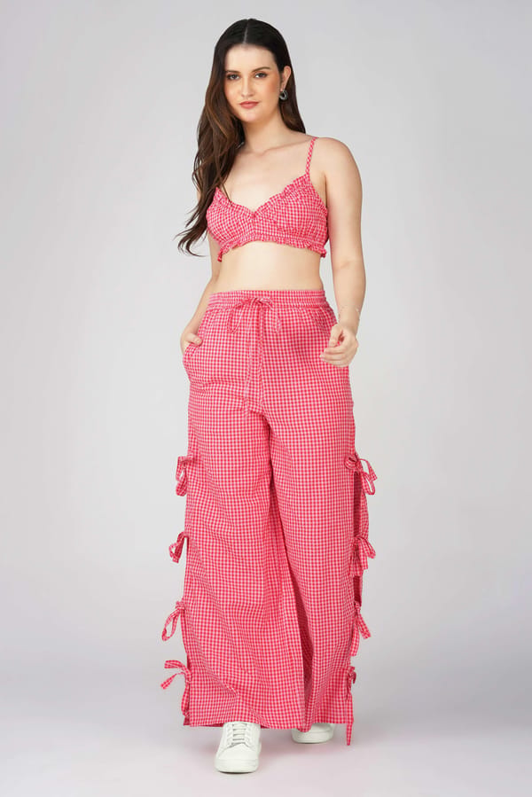 Red Gingham Ruffled Bralette Crop Top — The Clothing Factory