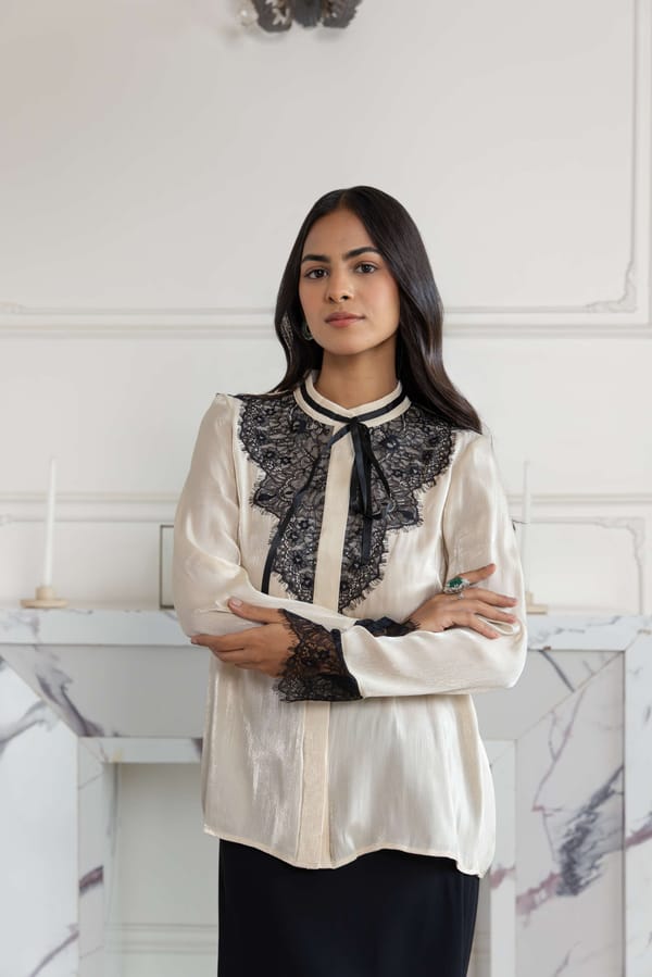 Moonstone Beige Shimmer French Lace Chiffon — DAREISS