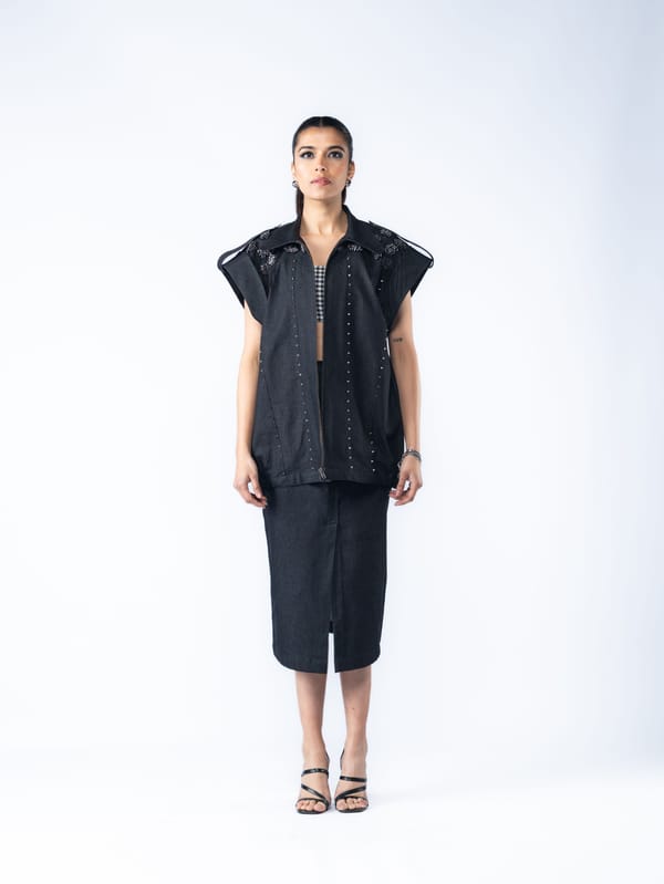 Black Denim Jacket and Midi Skirt Co-ord Set — Ang-sa