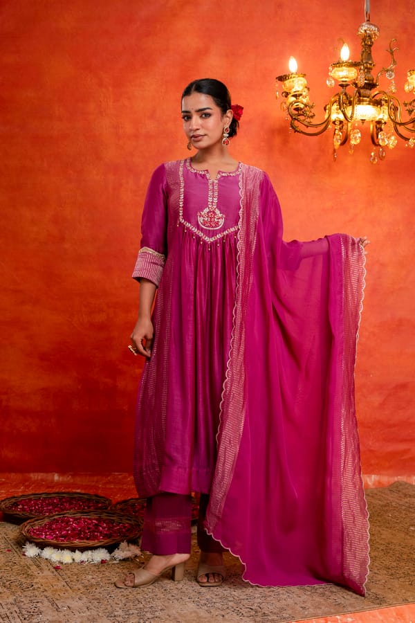 Gulabik Deep Magenta Hand Emroidered Suit Set — Gulabik