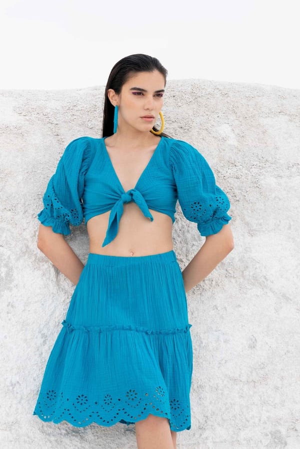 Cordon Blue Skirt With Tie Top — Beach Bum